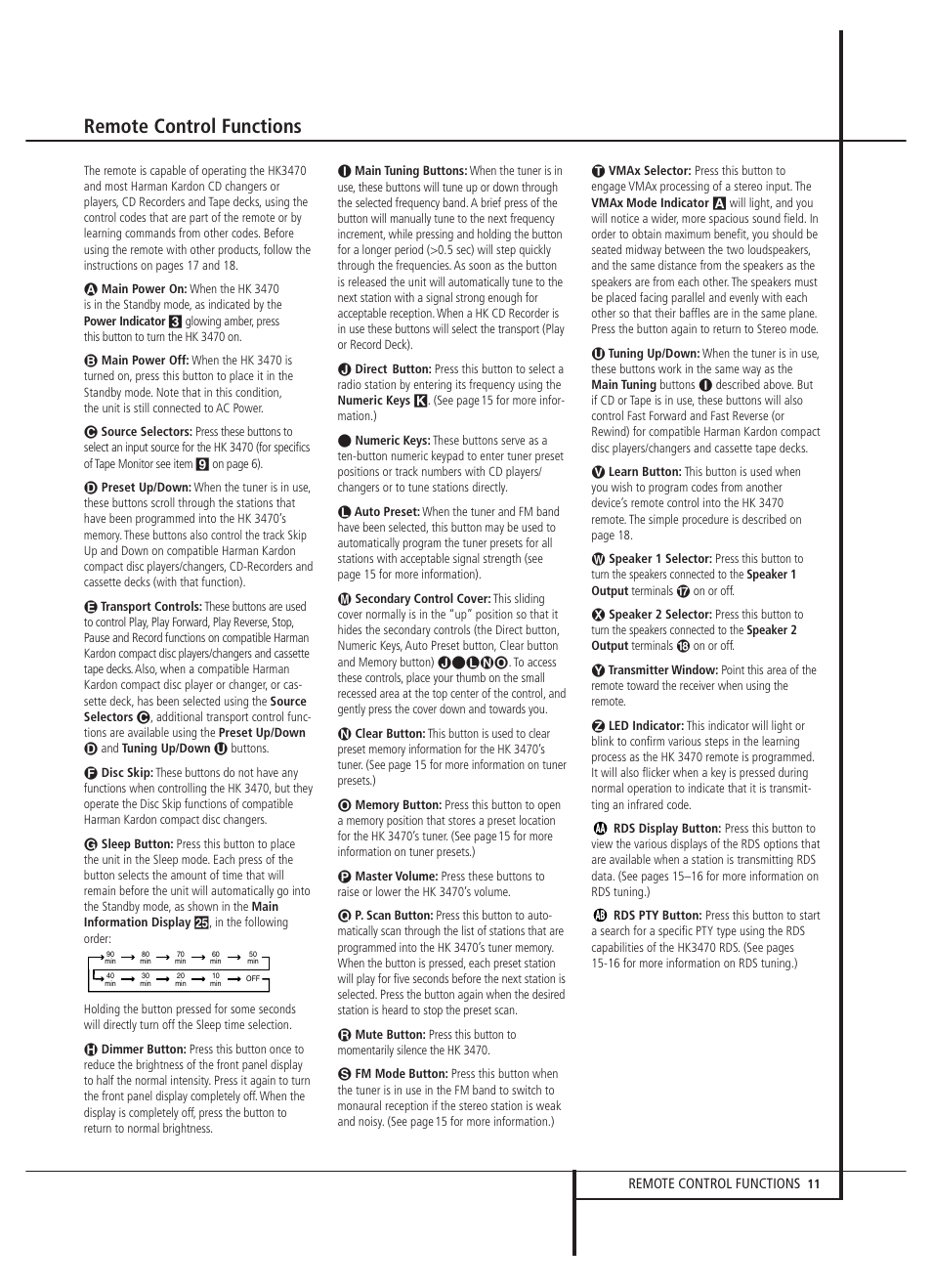 Remote control functions | Harman-Kardon HK 3470 User Manual | Page 11 / 22