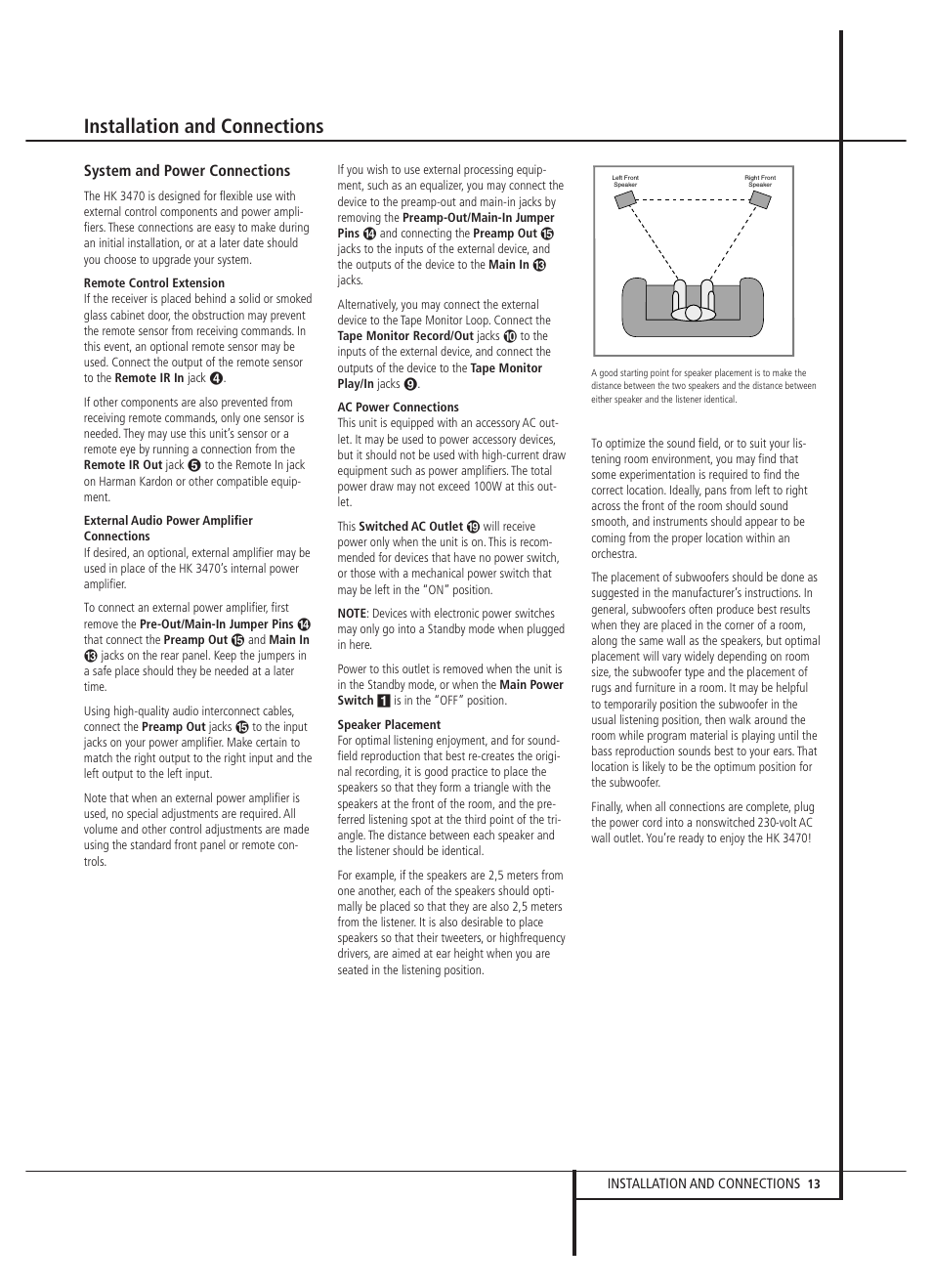 Installation and connections | Harman-Kardon HK 3470 User Manual | Page 13 / 22