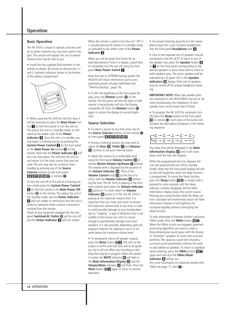 Operation, Basic operation, Source selection | Harman-Kardon HK 3470 User Manual | Page 14 / 22