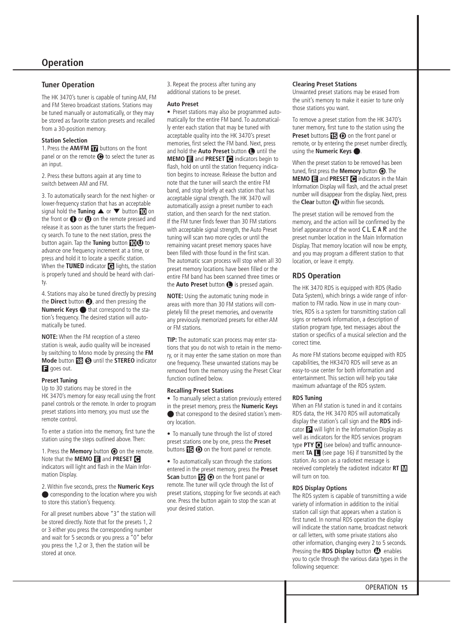 Operation | Harman-Kardon HK 3470 User Manual | Page 15 / 22