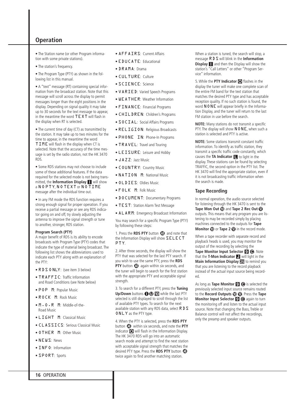 Operation | Harman-Kardon HK 3470 User Manual | Page 16 / 22