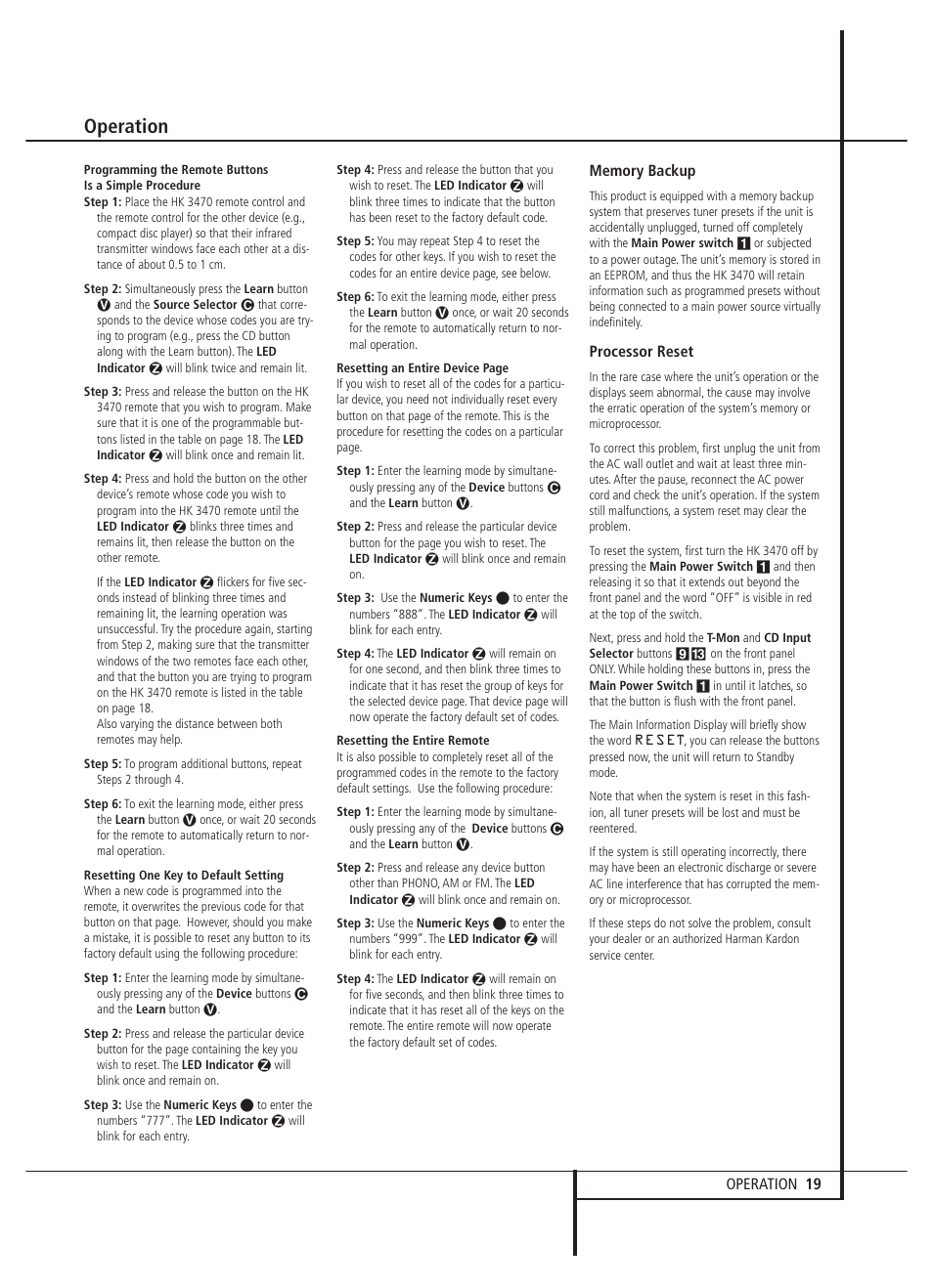 Operation | Harman-Kardon HK 3470 User Manual | Page 19 / 22