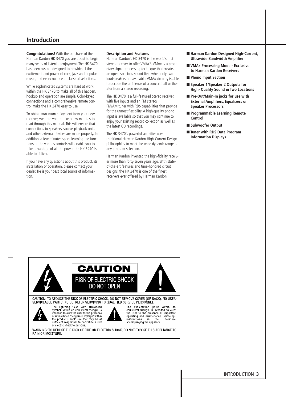 Introduction | Harman-Kardon HK 3470 User Manual | Page 3 / 22