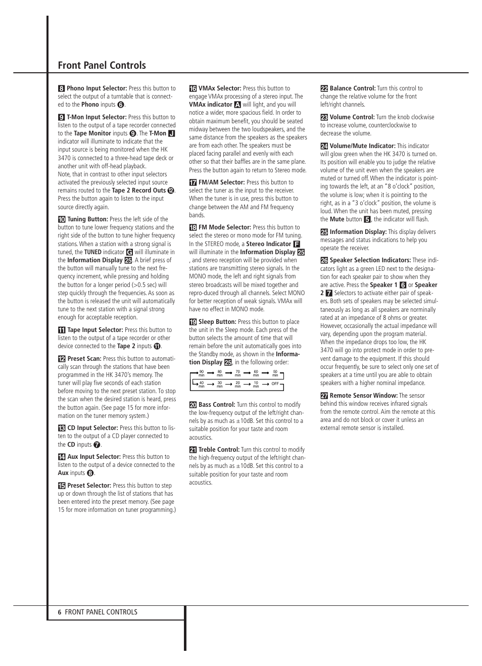 Front panel controls | Harman-Kardon HK 3470 User Manual | Page 6 / 22