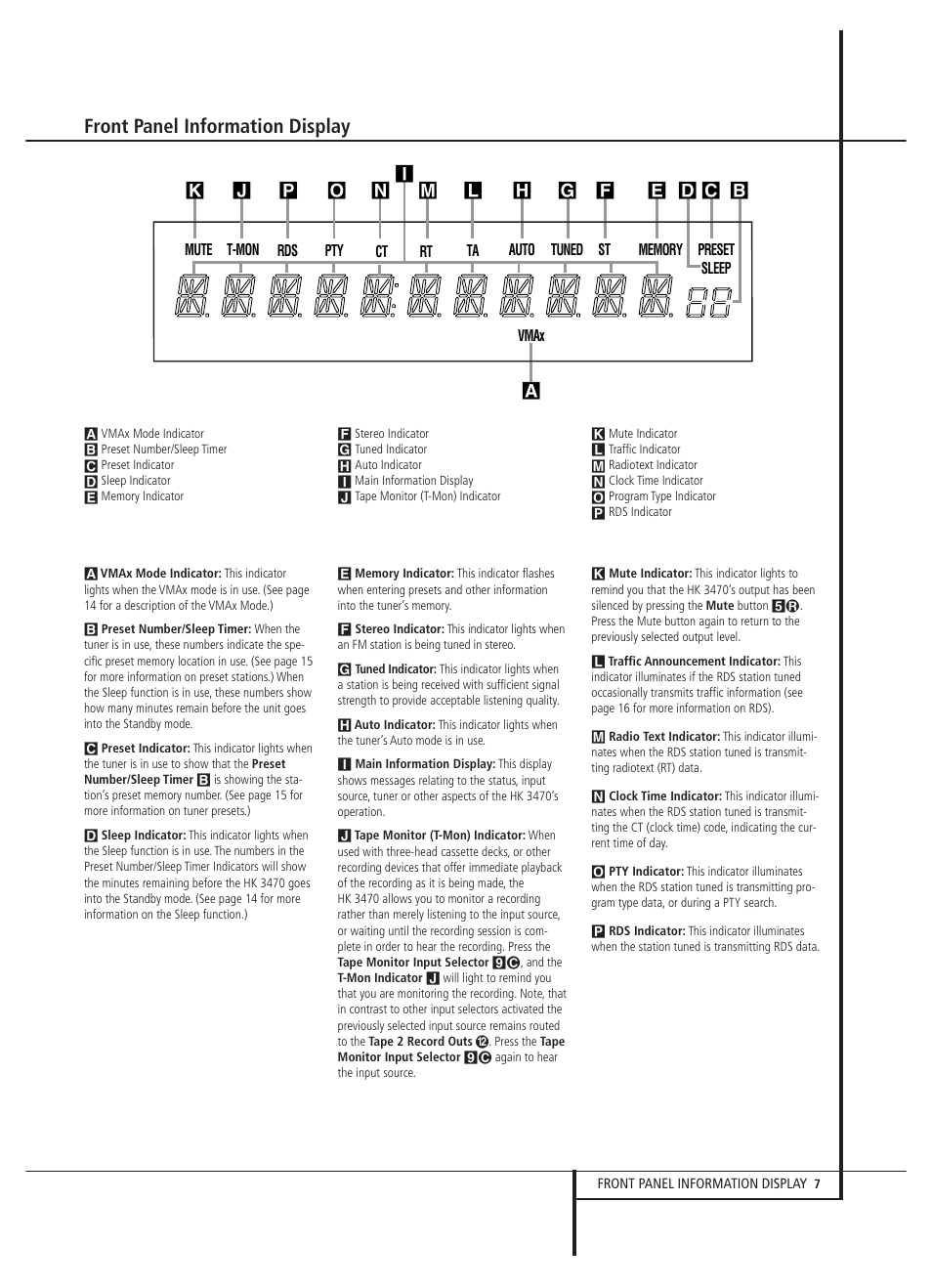 Front panel information display | Harman-Kardon HK 3470 User Manual | Page 7 / 22