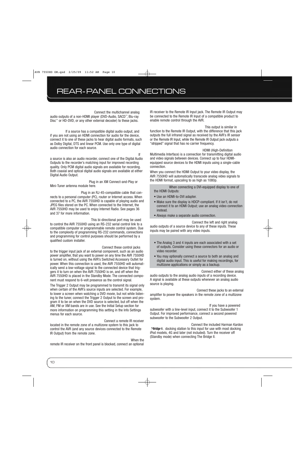 Rear - panel connections | Harman-Kardon AVR 7550HD User Manual | Page 10 / 68