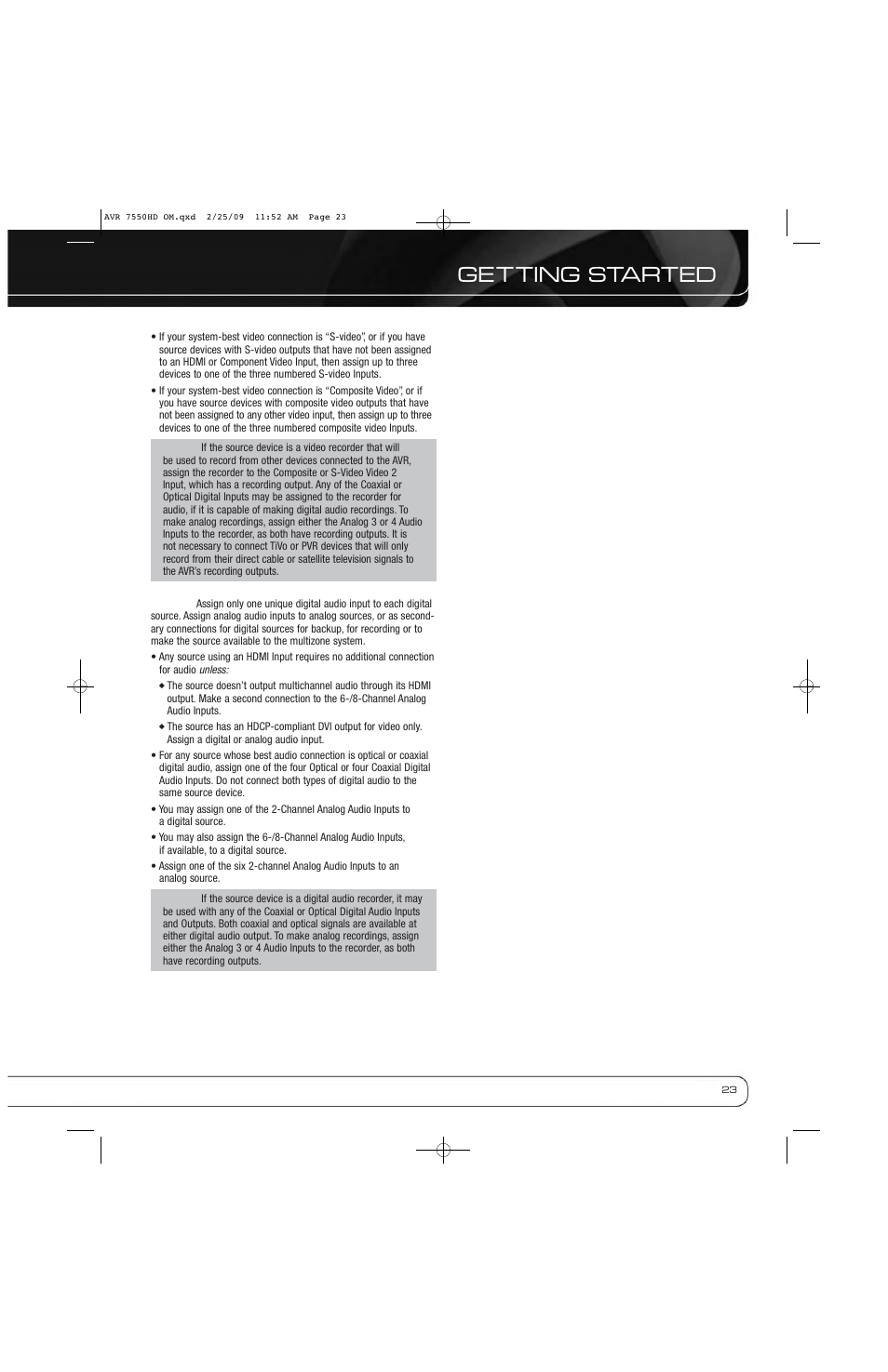 Getting started | Harman-Kardon AVR 7550HD User Manual | Page 23 / 68