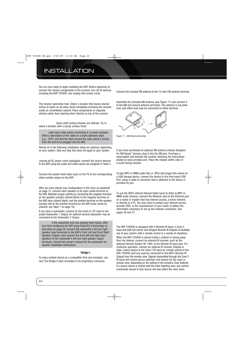 Installation | Harman-Kardon AVR 7550HD User Manual | Page 24 / 68