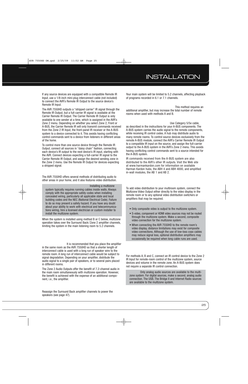 Installation | Harman-Kardon AVR 7550HD User Manual | Page 25 / 68