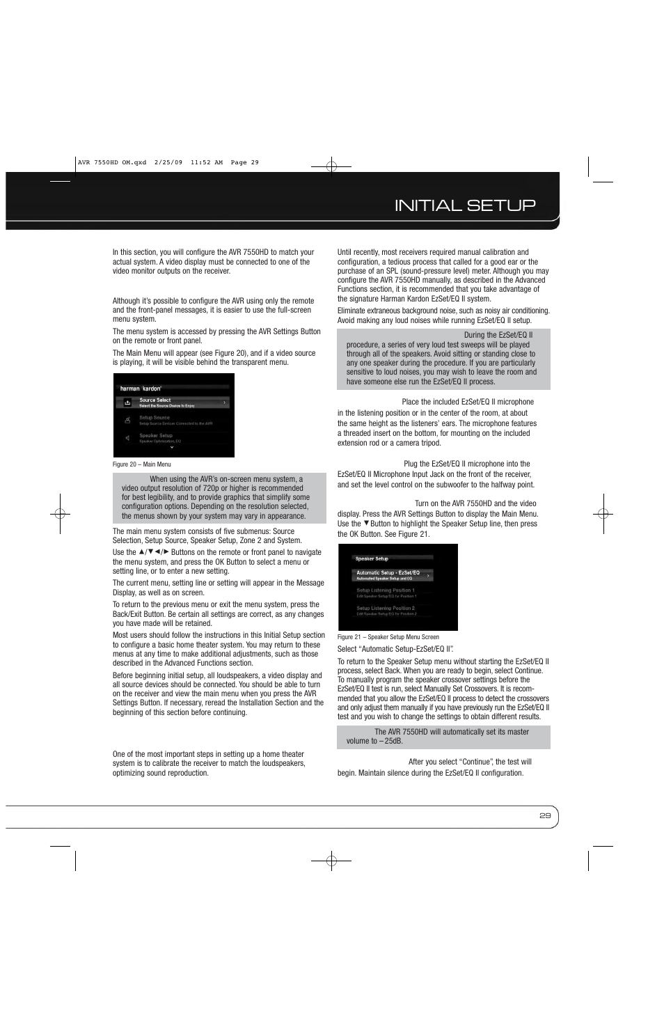 Initial setup | Harman-Kardon AVR 7550HD User Manual | Page 29 / 68