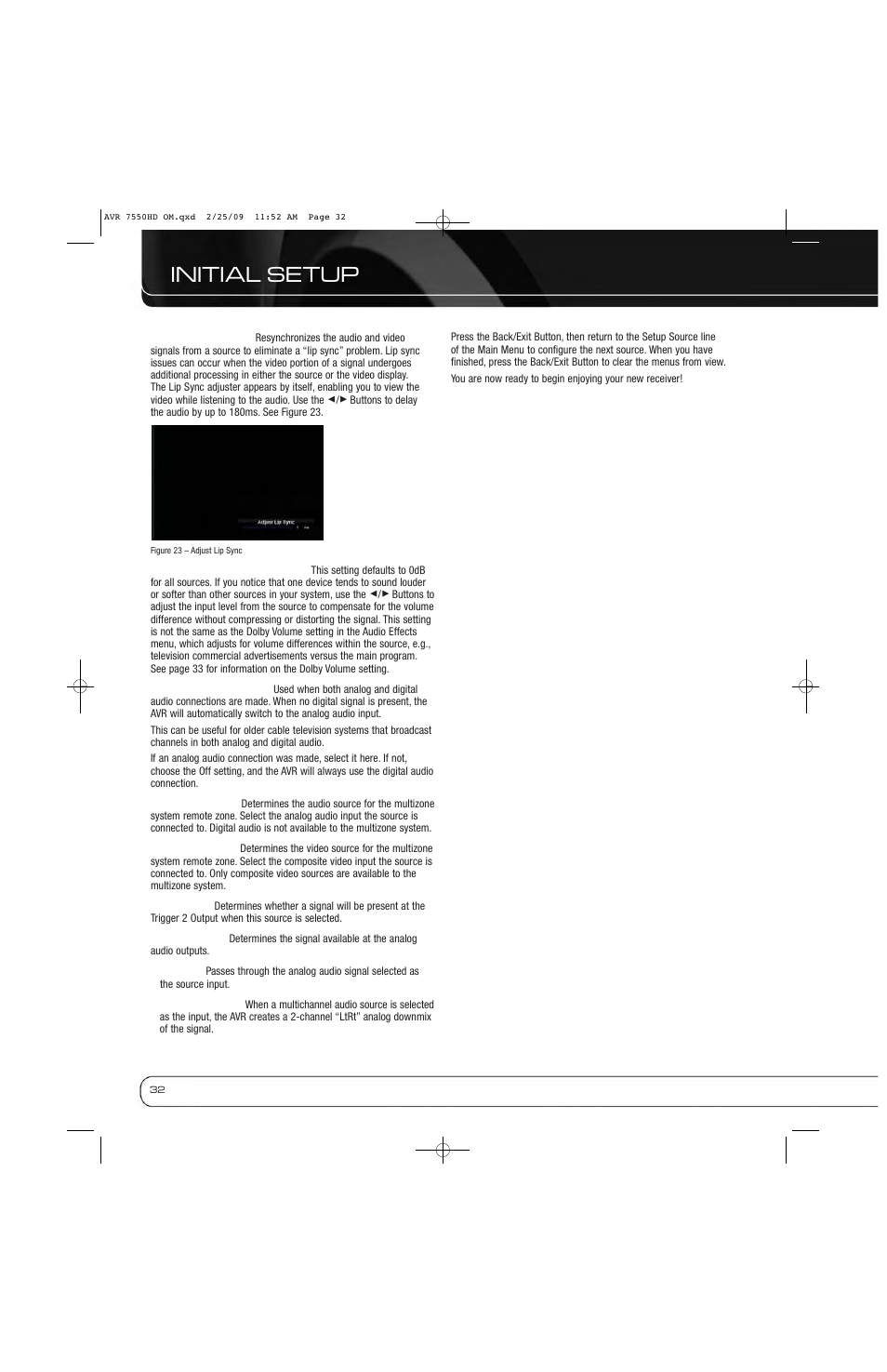 Initial setup | Harman-Kardon AVR 7550HD User Manual | Page 32 / 68
