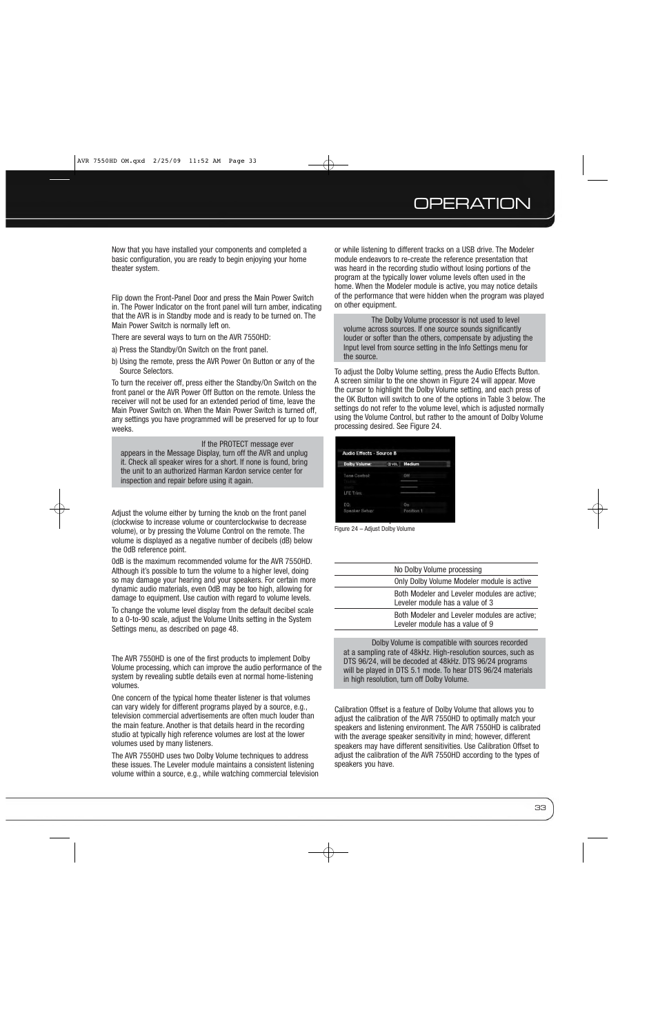 Operation | Harman-Kardon AVR 7550HD User Manual | Page 33 / 68