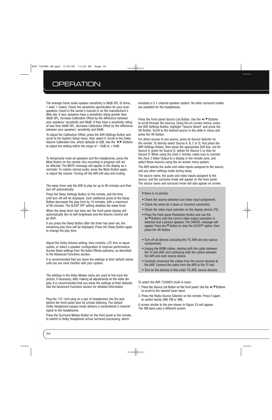 Operation | Harman-Kardon AVR 7550HD User Manual | Page 34 / 68