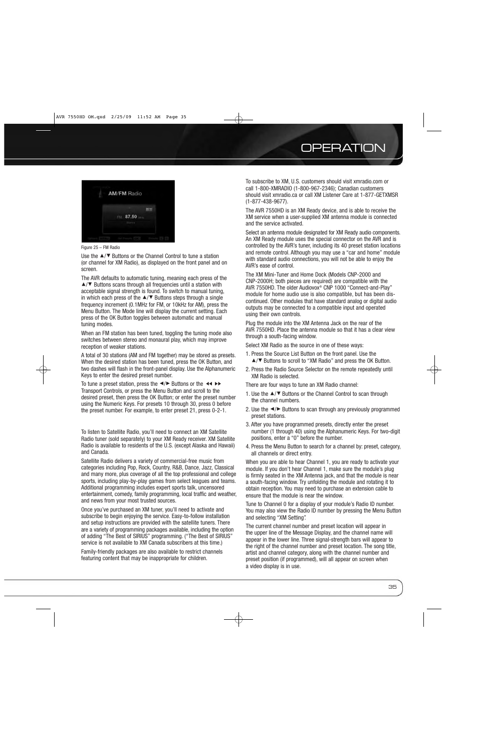 Operation | Harman-Kardon AVR 7550HD User Manual | Page 35 / 68