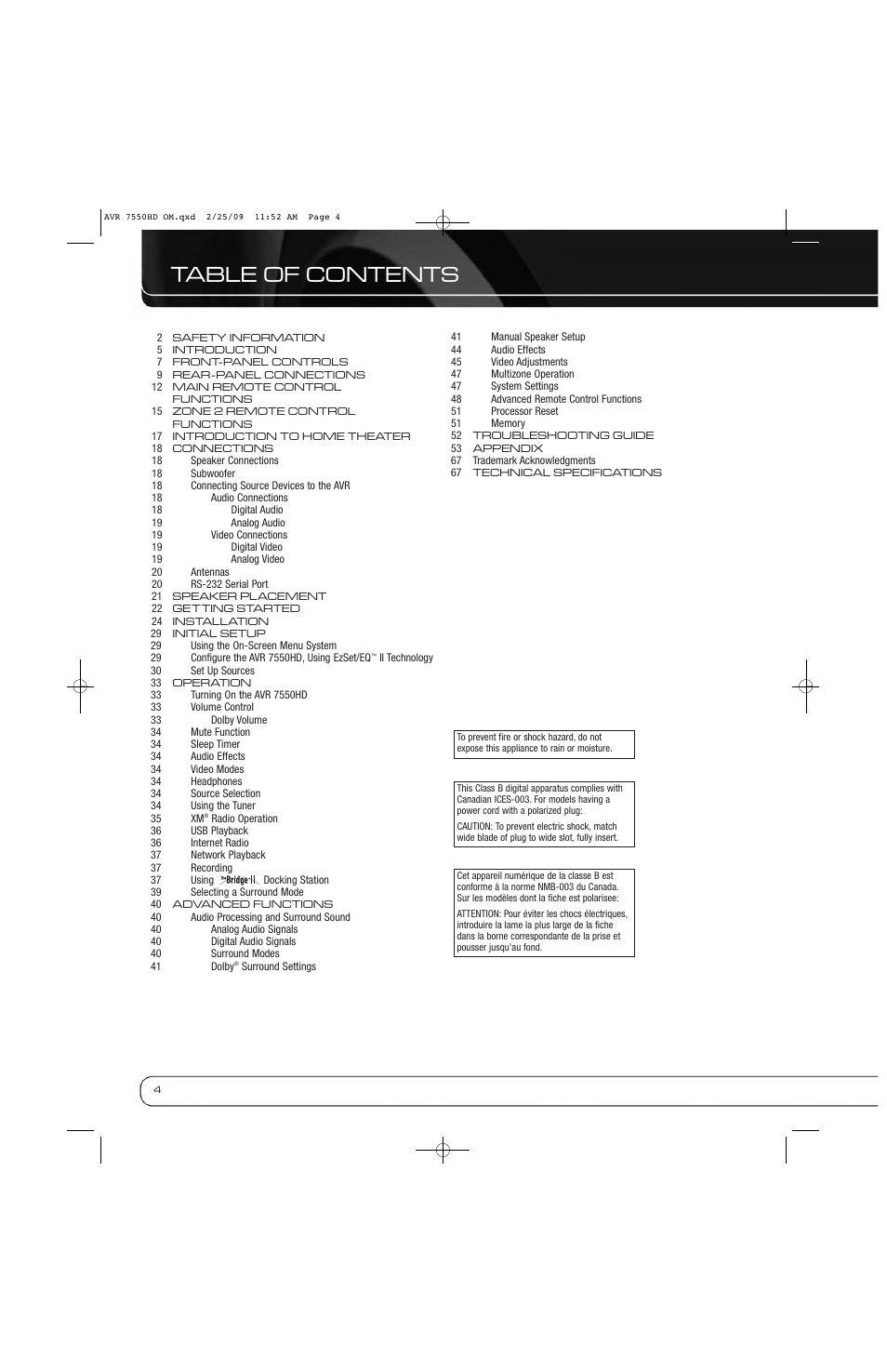 Harman-Kardon AVR 7550HD User Manual | Page 4 / 68