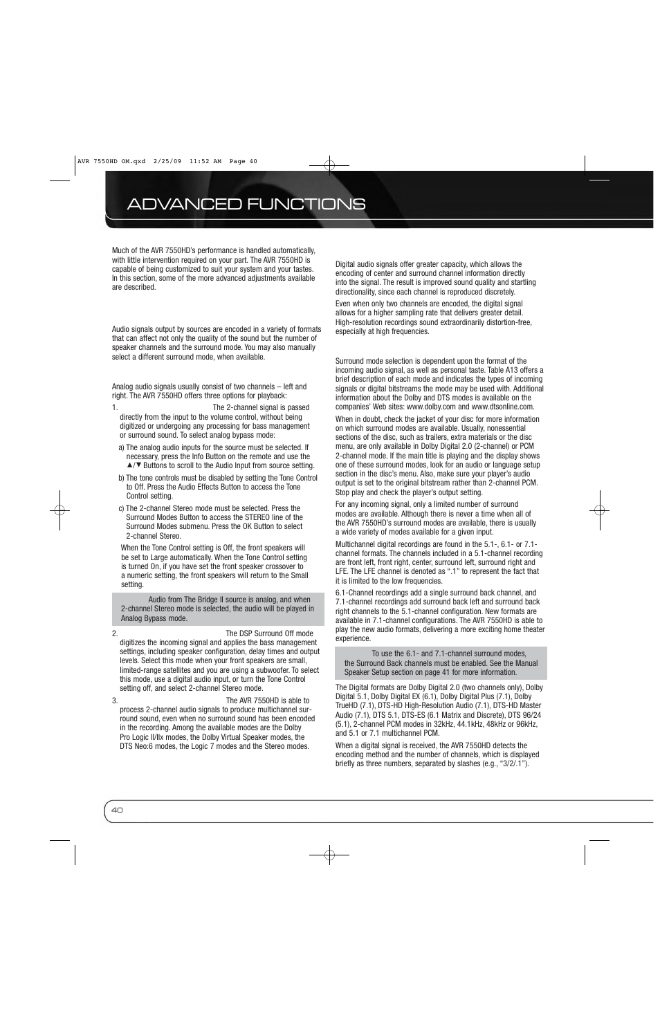 Advanced functions | Harman-Kardon AVR 7550HD User Manual | Page 40 / 68