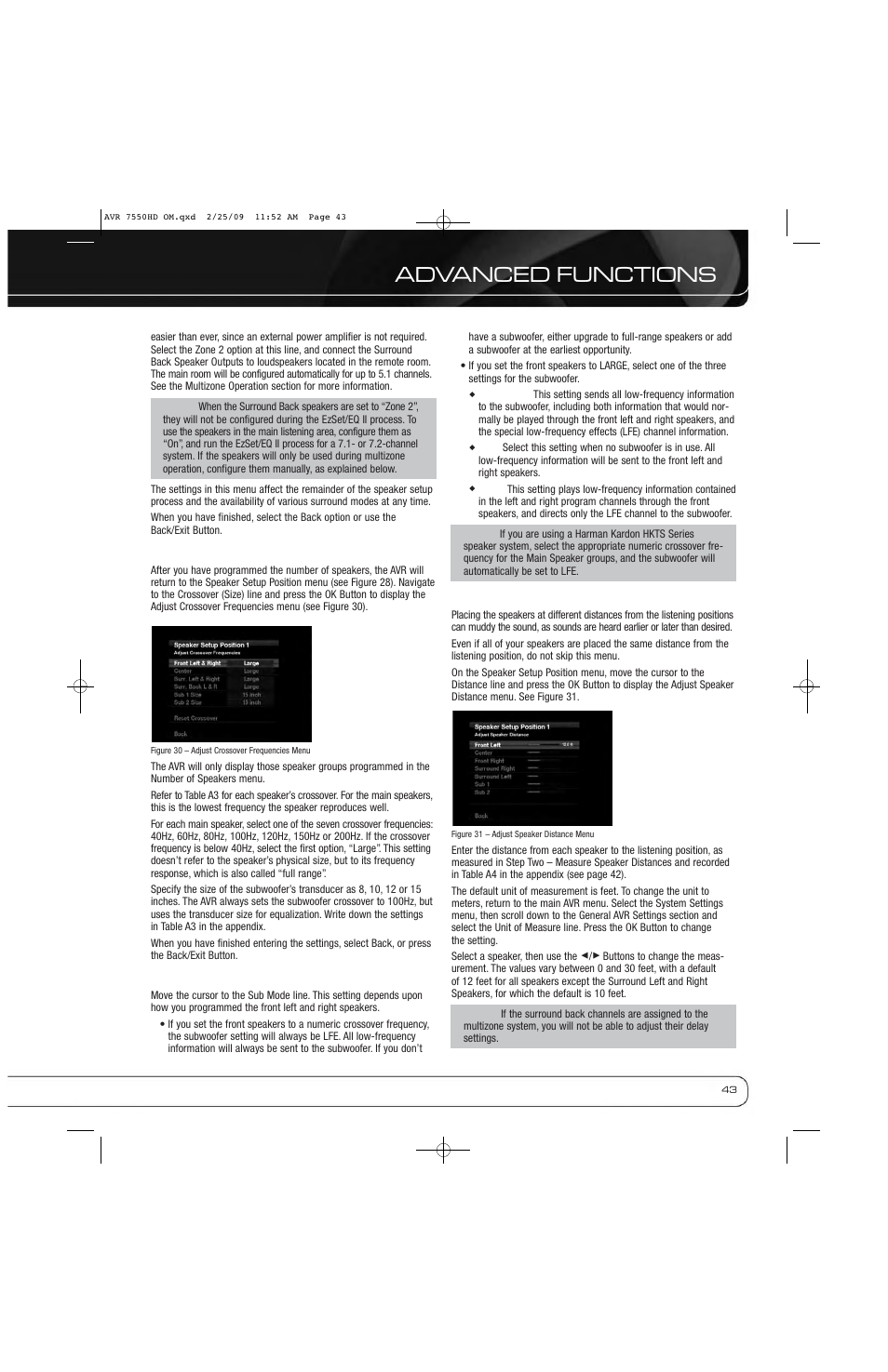 Advanced functions | Harman-Kardon AVR 7550HD User Manual | Page 43 / 68