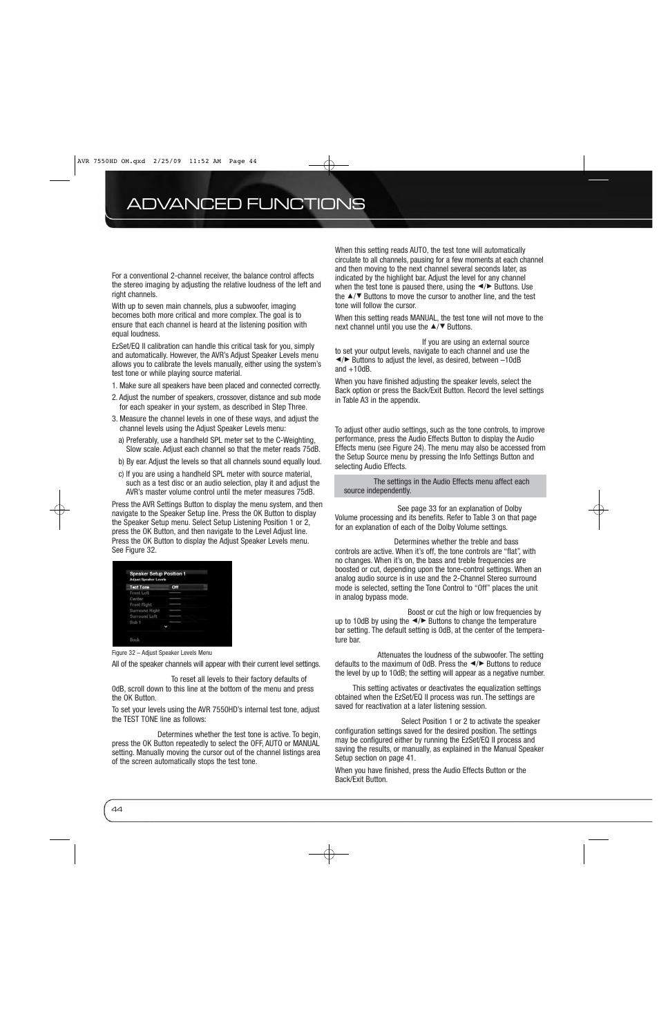 Advanced functions | Harman-Kardon AVR 7550HD User Manual | Page 44 / 68