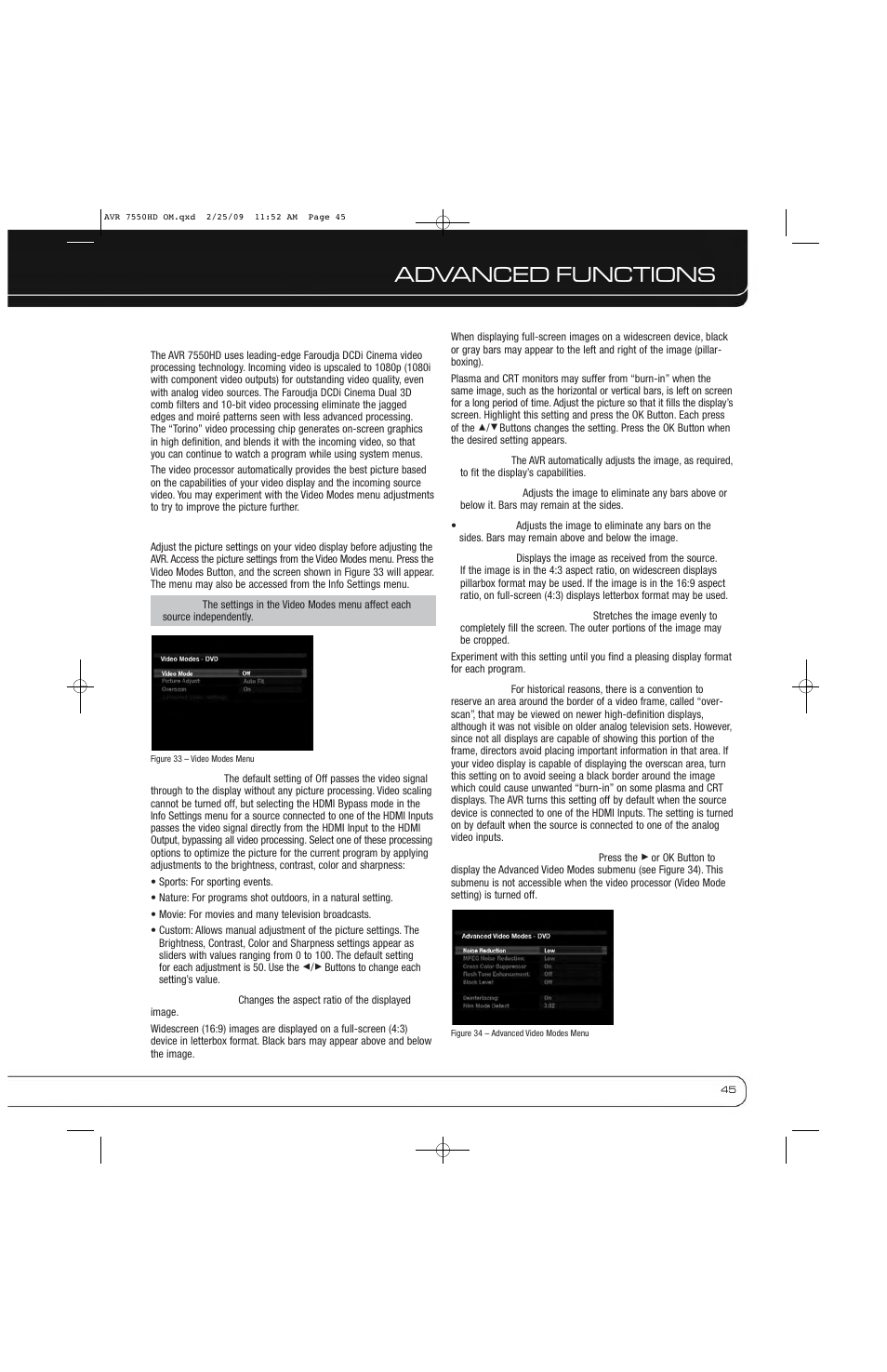 Advanced functions | Harman-Kardon AVR 7550HD User Manual | Page 45 / 68