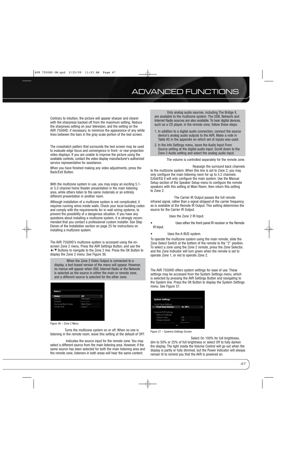 Advanced functions | Harman-Kardon AVR 7550HD User Manual | Page 47 / 68