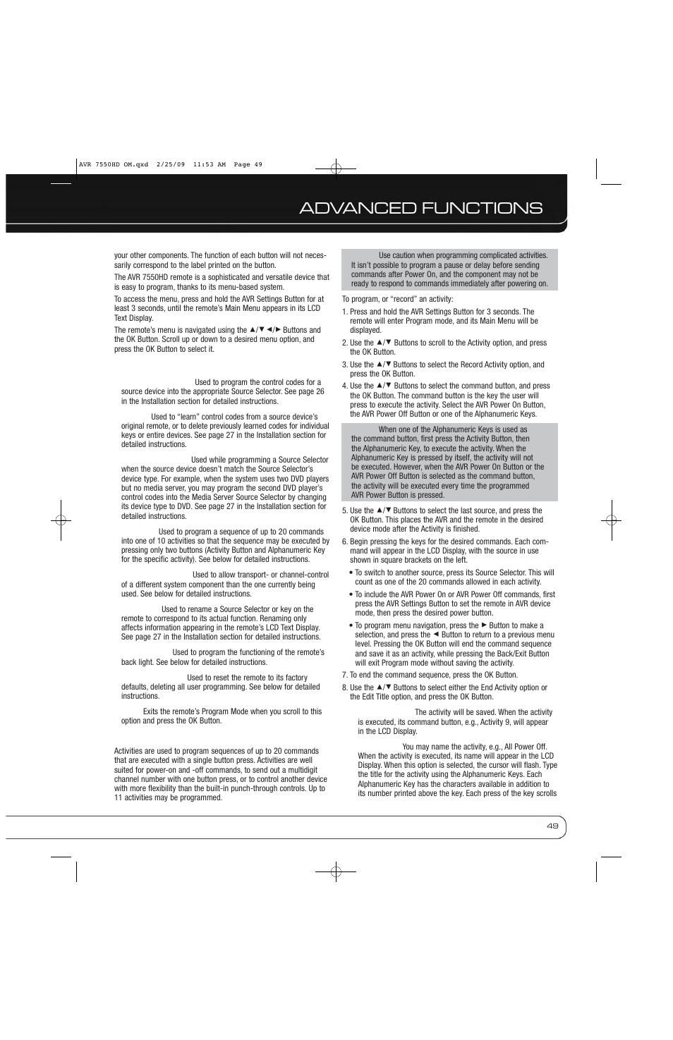 Advanced functions | Harman-Kardon AVR 7550HD User Manual | Page 49 / 68