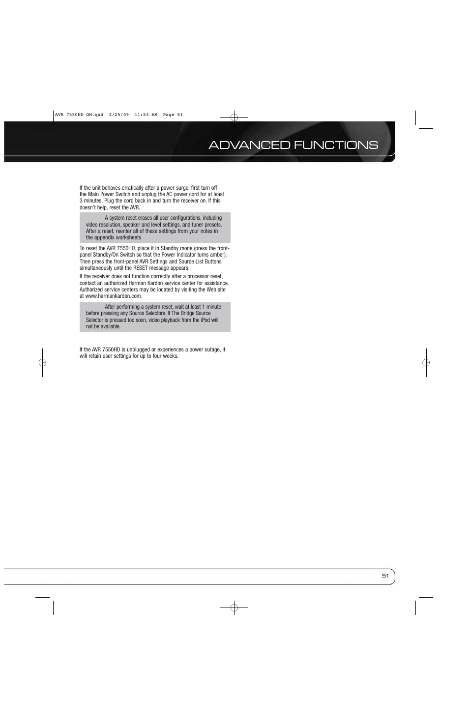 Advanced functions | Harman-Kardon AVR 7550HD User Manual | Page 51 / 68