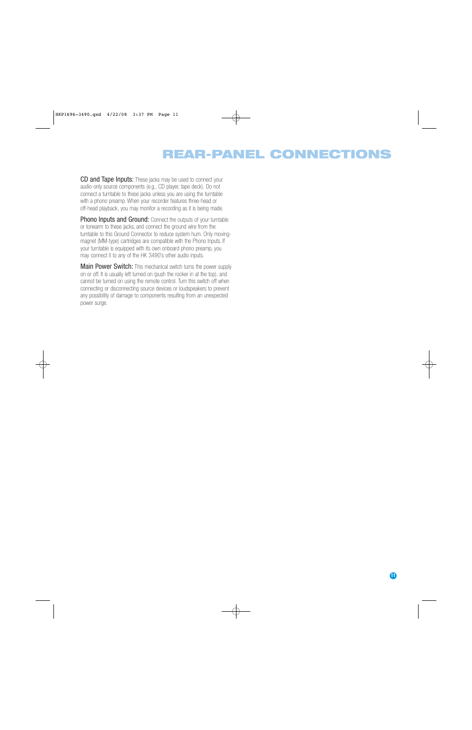 Rear-panel connections | Harman-Kardon HK3490 User Manual | Page 11 / 32