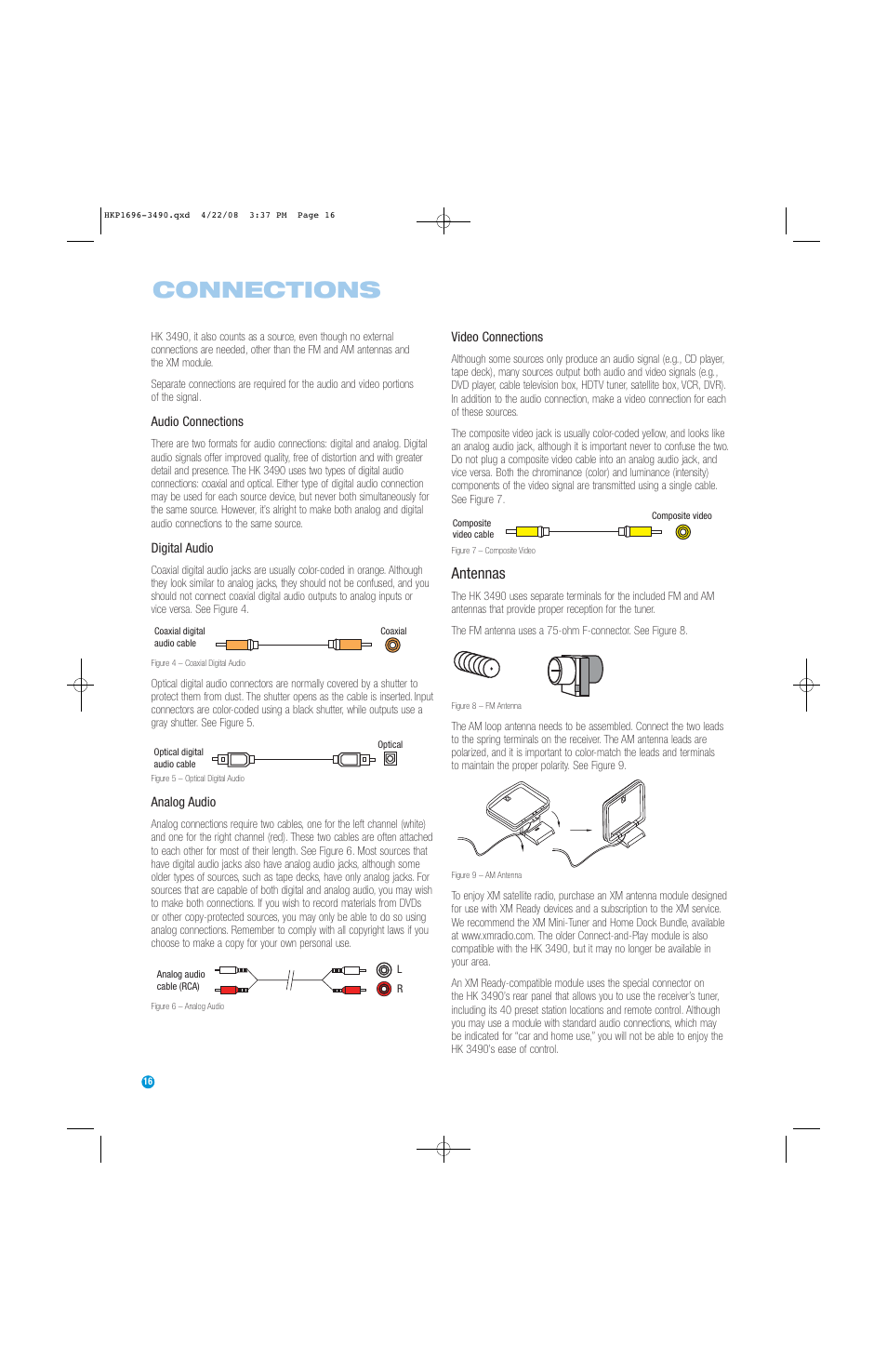 Connections, Antennas | Harman-Kardon HK3490 User Manual | Page 16 / 32