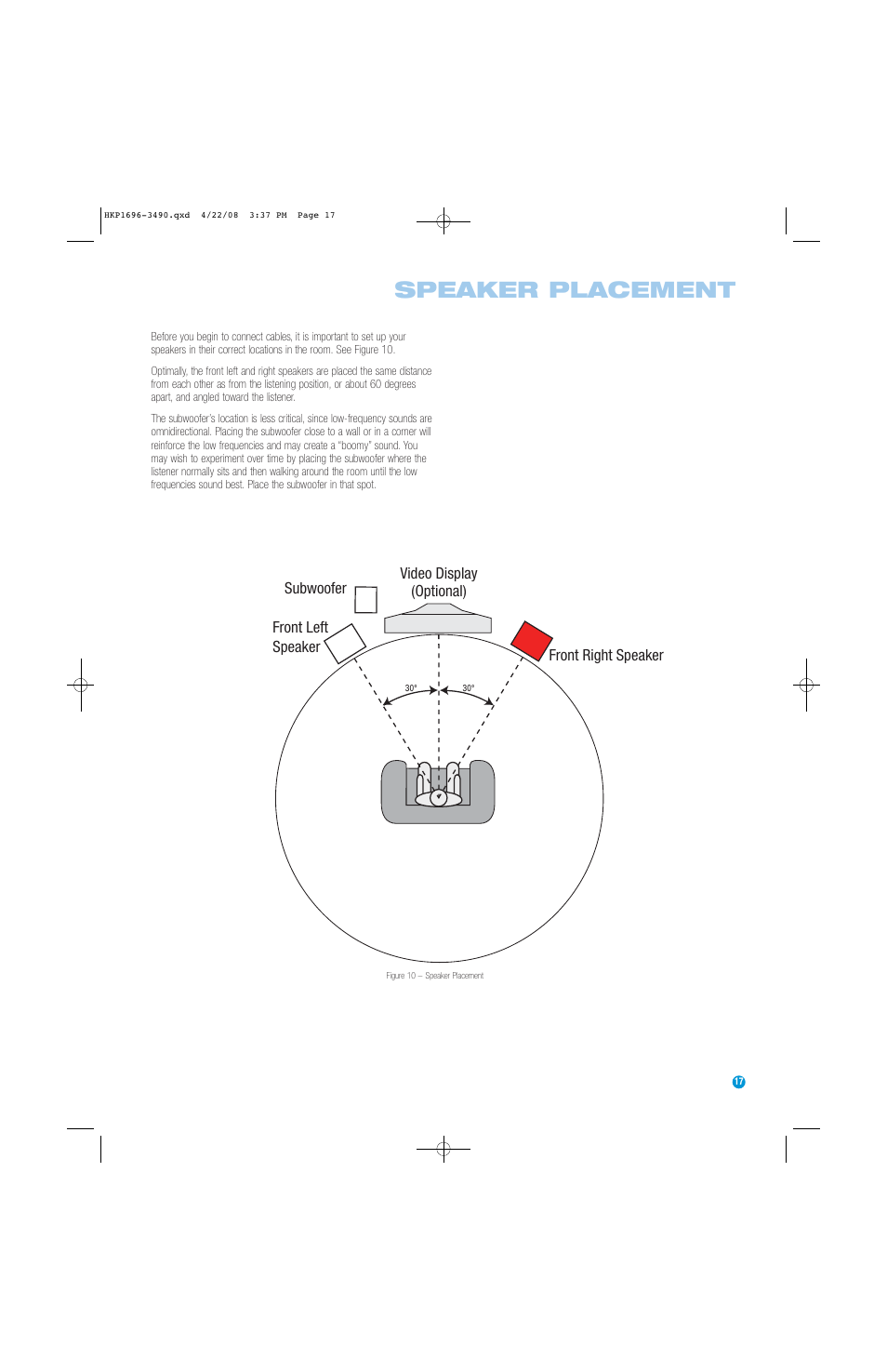 Speaker placement | Harman-Kardon HK3490 User Manual | Page 17 / 32