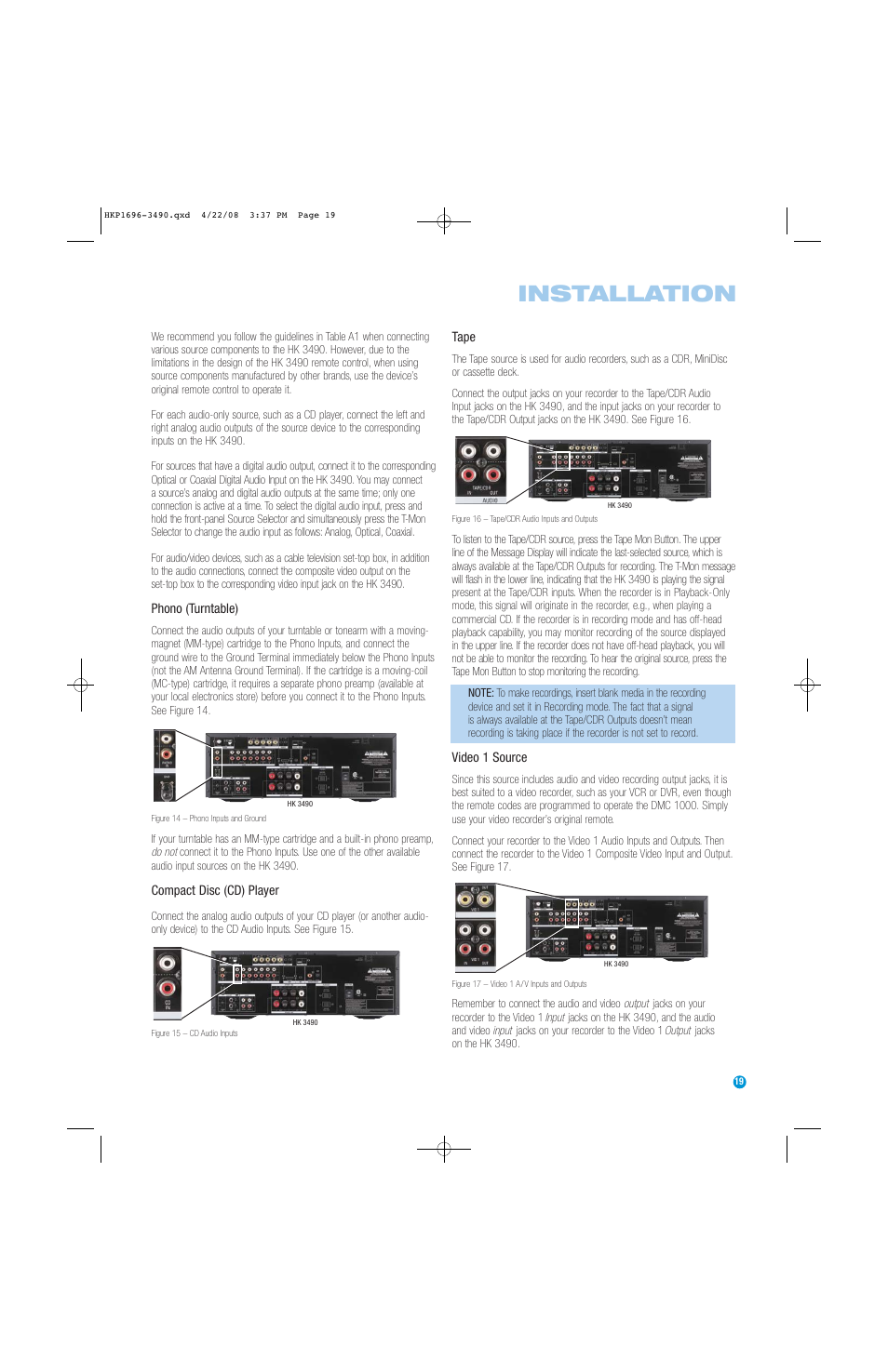 Installation | Harman-Kardon HK3490 User Manual | Page 19 / 32