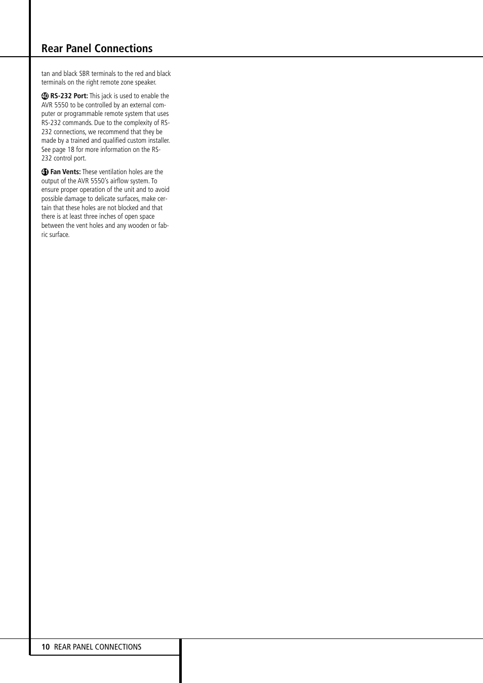 Rear panel connections | Harman-Kardon AVR 5550 User Manual | Page 10 / 52