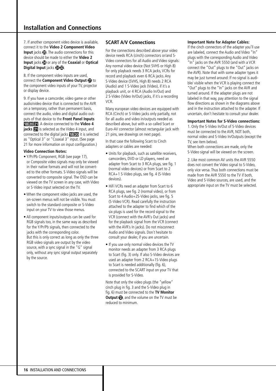 Installation and connections | Harman-Kardon AVR 5550 User Manual | Page 16 / 52
