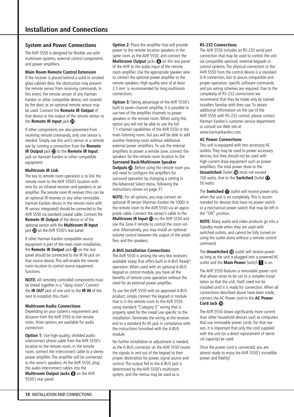 Installation and connections | Harman-Kardon AVR 5550 User Manual | Page 18 / 52
