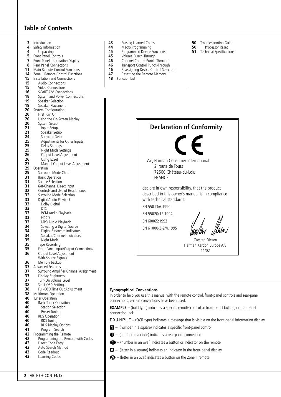 Harman-Kardon AVR 5550 User Manual | Page 2 / 52