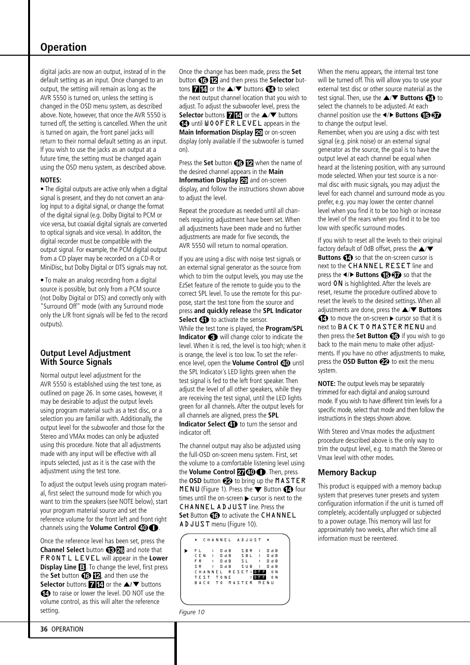 Operation, Output level adjustment with source signals | Harman-Kardon AVR 5550 User Manual | Page 36 / 52