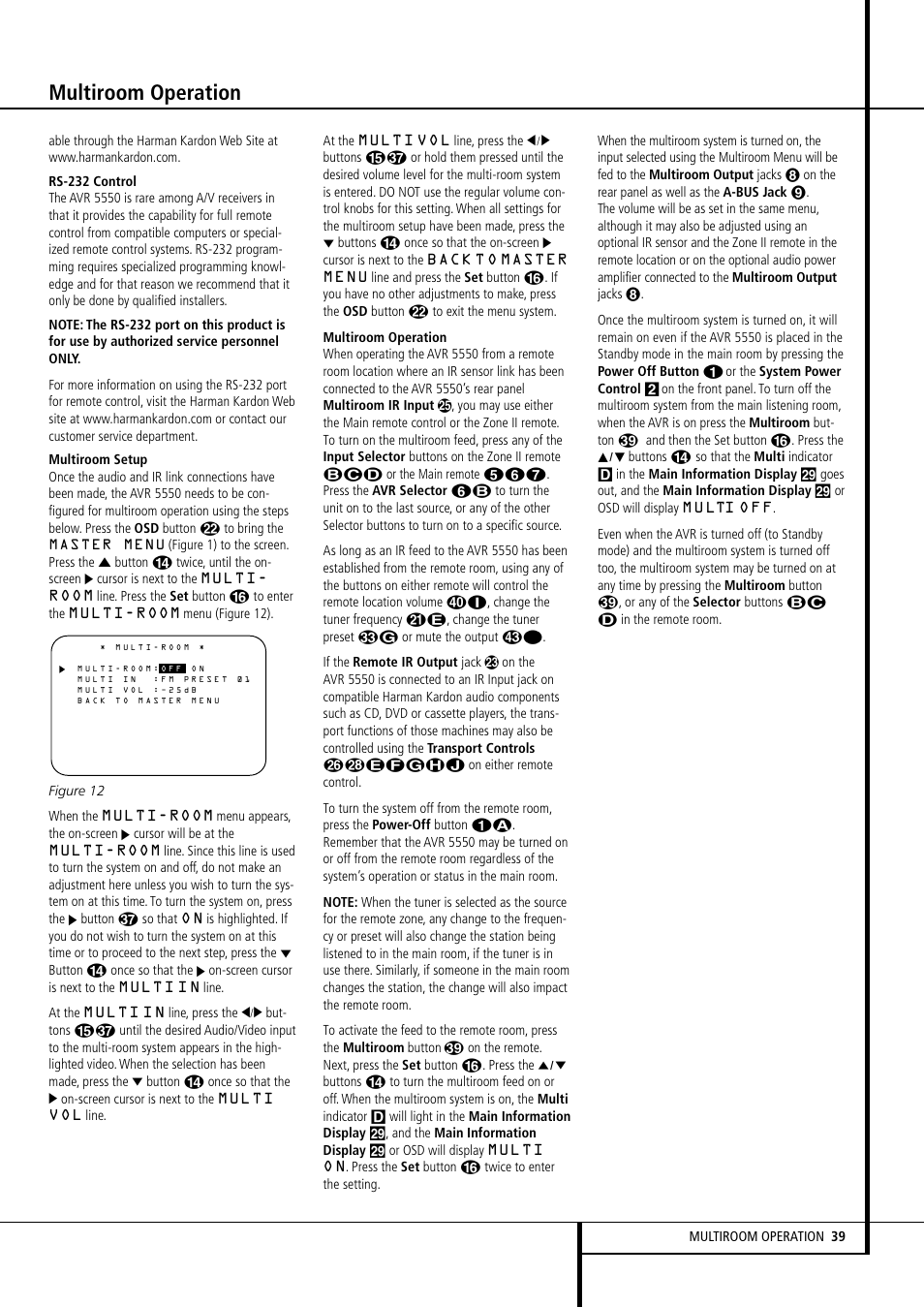 Multiroom operation | Harman-Kardon AVR 5550 User Manual | Page 39 / 52