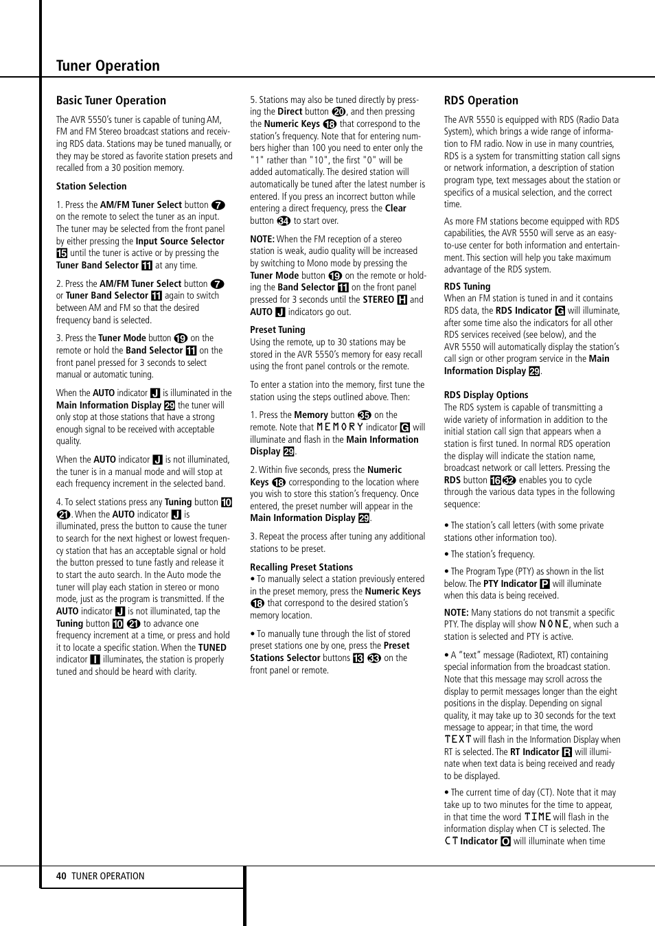 Tuner operation | Harman-Kardon AVR 5550 User Manual | Page 40 / 52