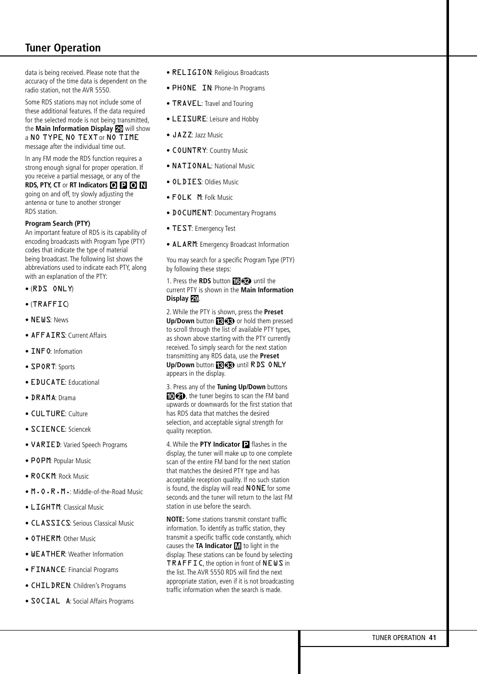 Tuner operation | Harman-Kardon AVR 5550 User Manual | Page 41 / 52