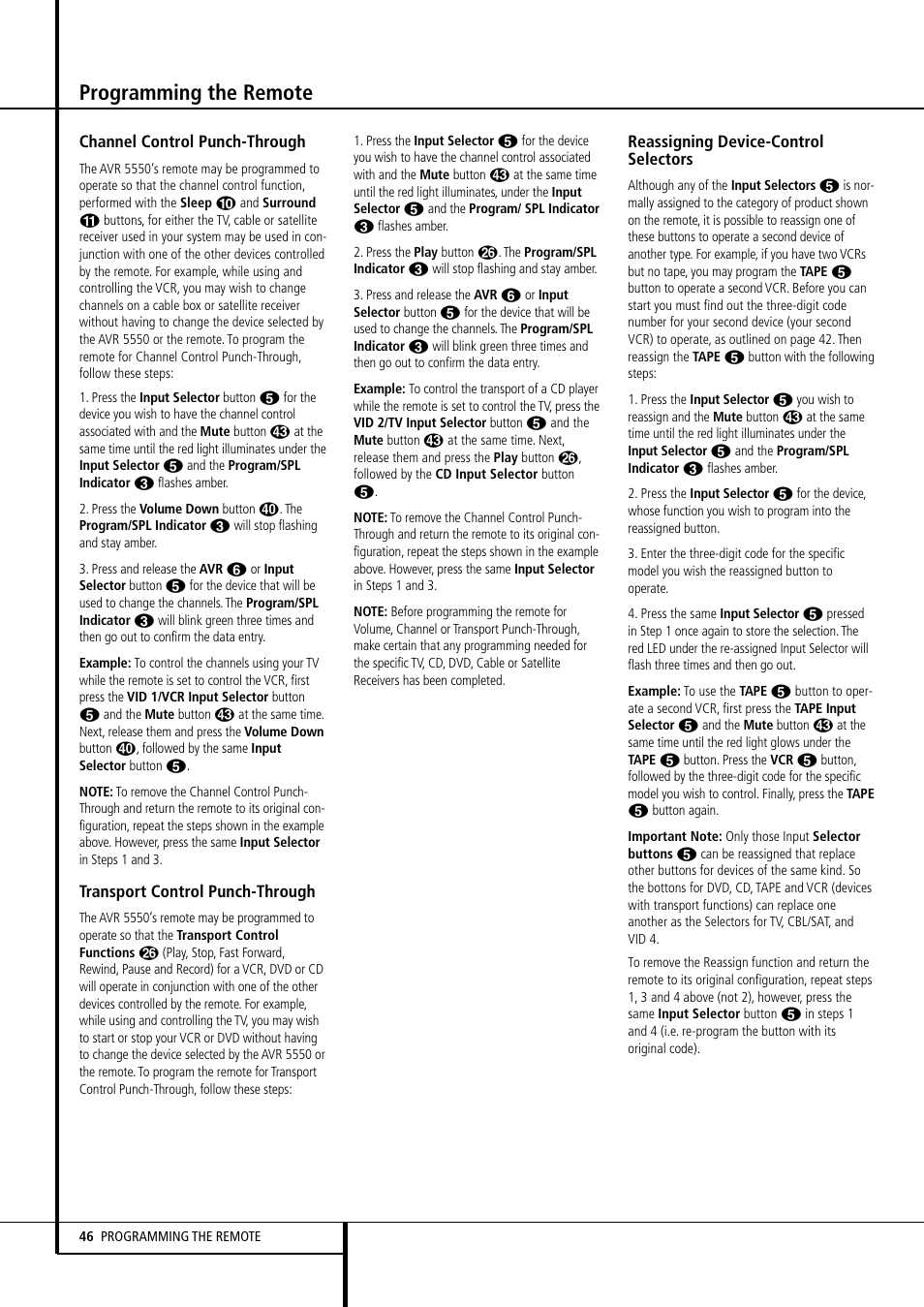 Programming the remote | Harman-Kardon AVR 5550 User Manual | Page 46 / 52