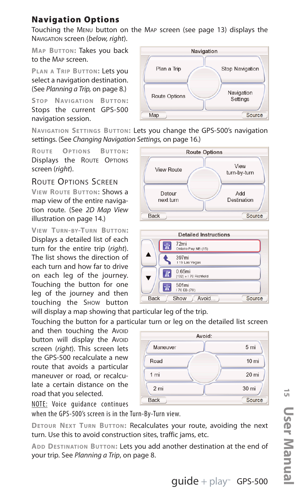 User manual, Ed i u g, Y a l p | Navigation options, Gps-500 | Harman-Kardon GPS-500 WE User Manual | Page 15 / 28