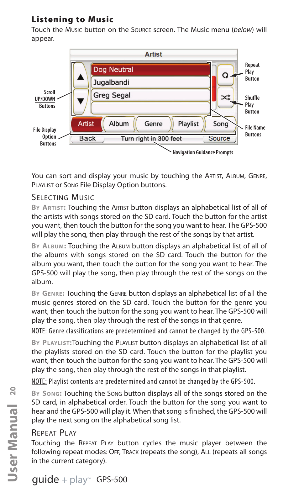 User manual, Ed i u g, Y a l p | Listening to music, Gps-500 | Harman-Kardon GPS-500 WE User Manual | Page 20 / 28