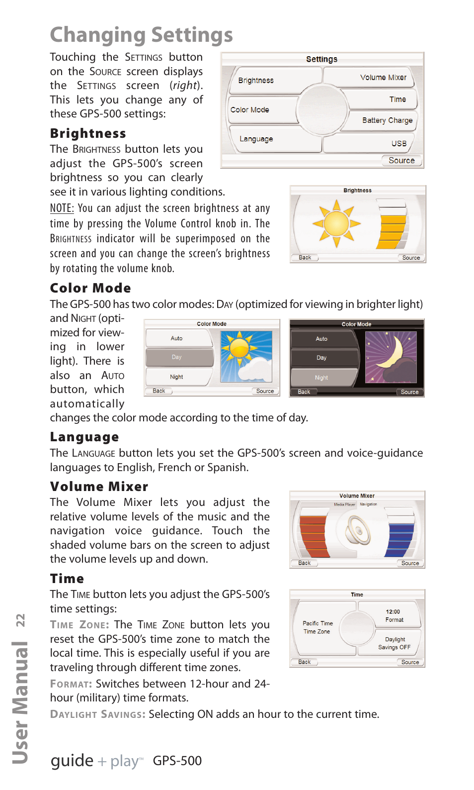 Changing settings, User manual, Ed i u g | Y a l p | Harman-Kardon GPS-500 WE User Manual | Page 22 / 28