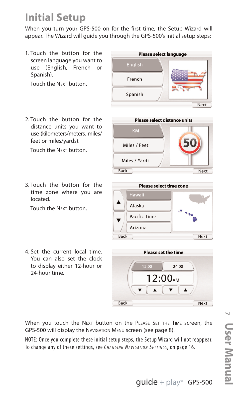 Initial setup, User manual, Ed i u g | Y a l p | Harman-Kardon GPS-500 WE User Manual | Page 7 / 28