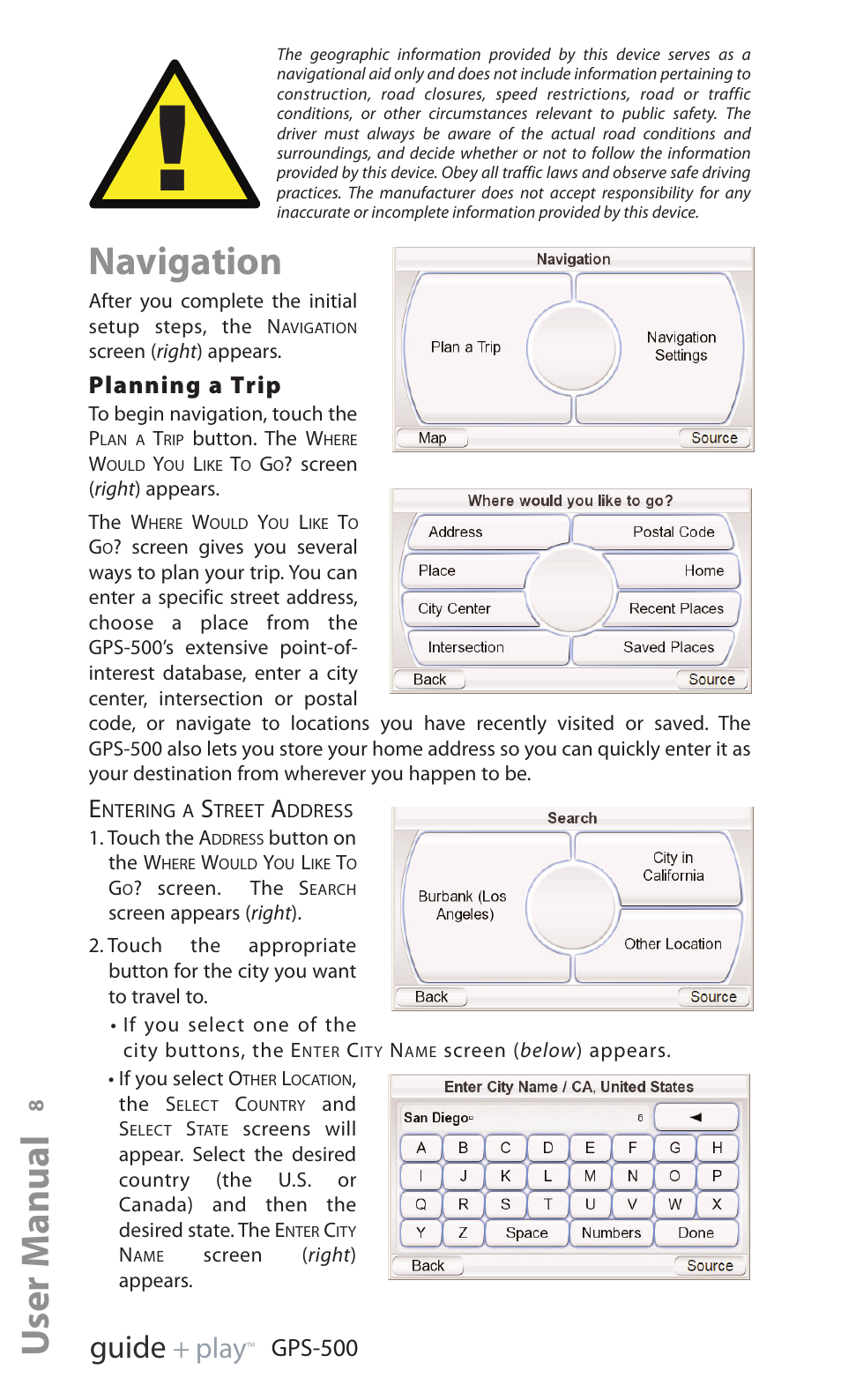 Navigation, User manual, Ed i u g | Y a l p | Harman-Kardon GPS-500 WE User Manual | Page 8 / 28