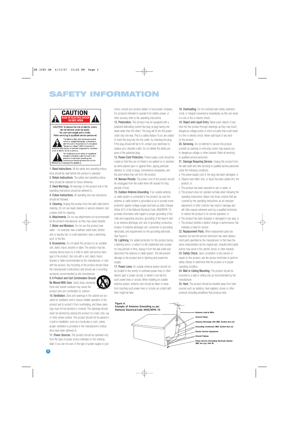 Safety information | Harman-Kardon HK 3385 User Manual | Page 2 / 28