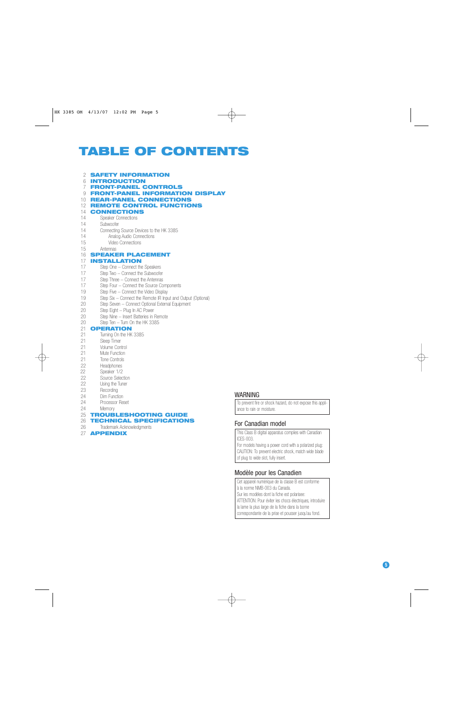 Harman-Kardon HK 3385 User Manual | Page 5 / 28