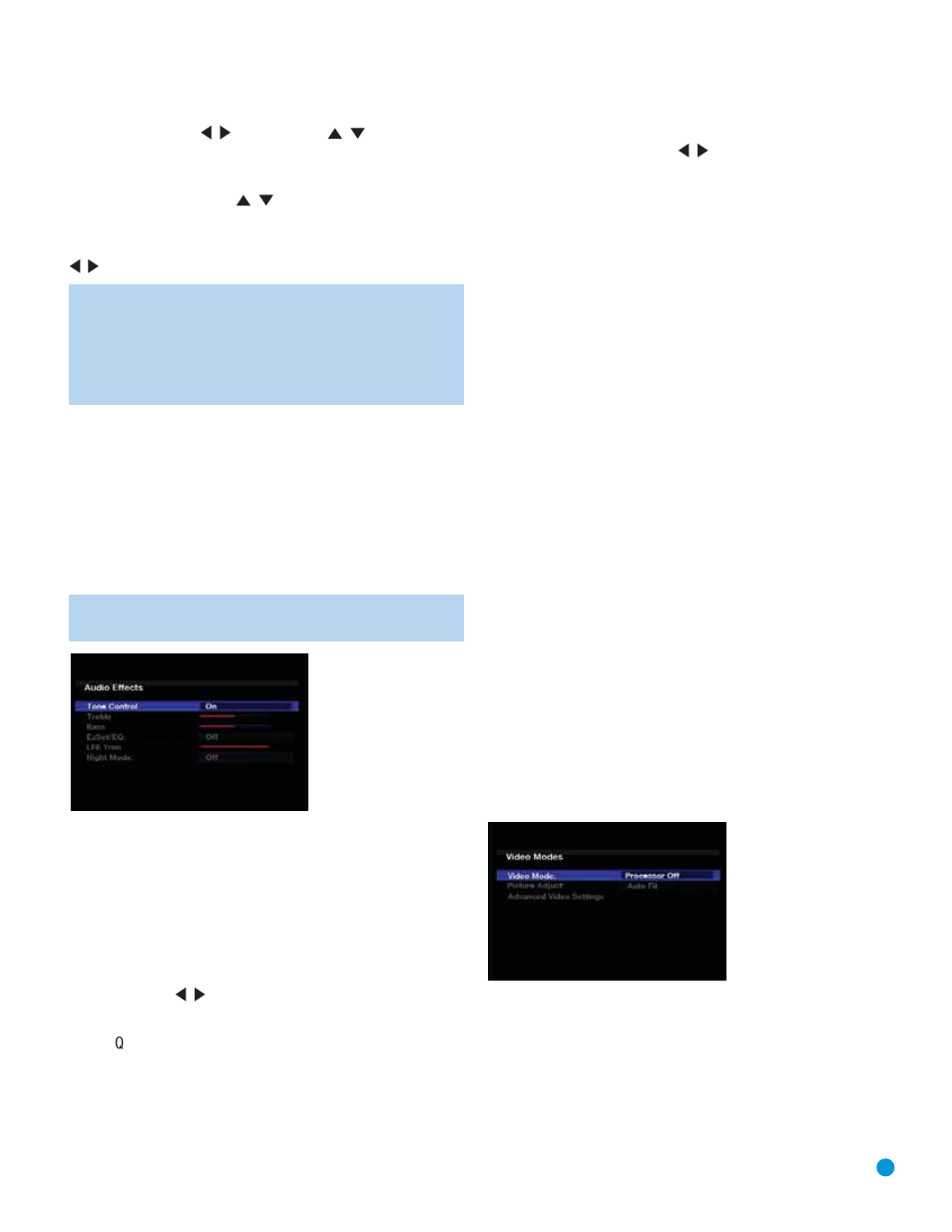 Advanced functions, Audio effects, Video adjustments | Video modes | Harman-Kardon AVR 3550HD User Manual | Page 45 / 69