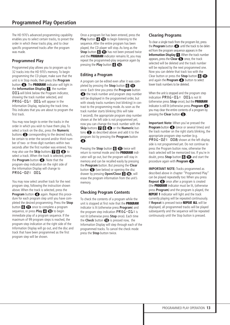 Programmed play operation | Harman-Kardon HD 970 User Manual | Page 13 / 16