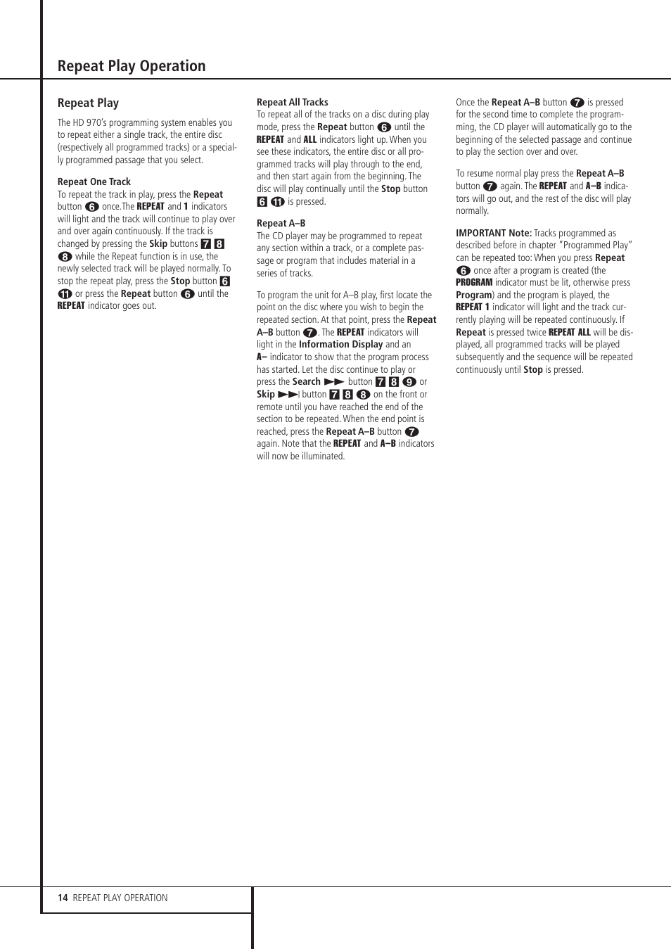Repeat play operation | Harman-Kardon HD 970 User Manual | Page 14 / 16