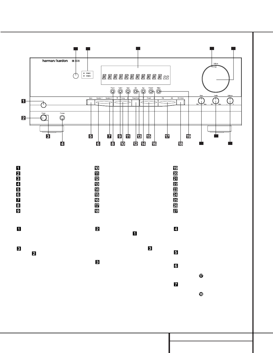 Front panel controls, 5 front panel controls | Harman-Kardon HK 3370 User Manual | Page 5 / 16